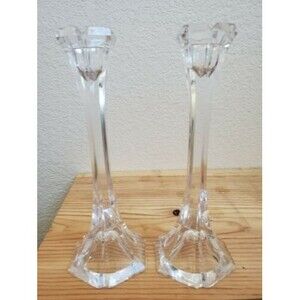 2x Bohemia Glass Candlestick Holders Lead Crystal Czech Republic Victoria 9.5"